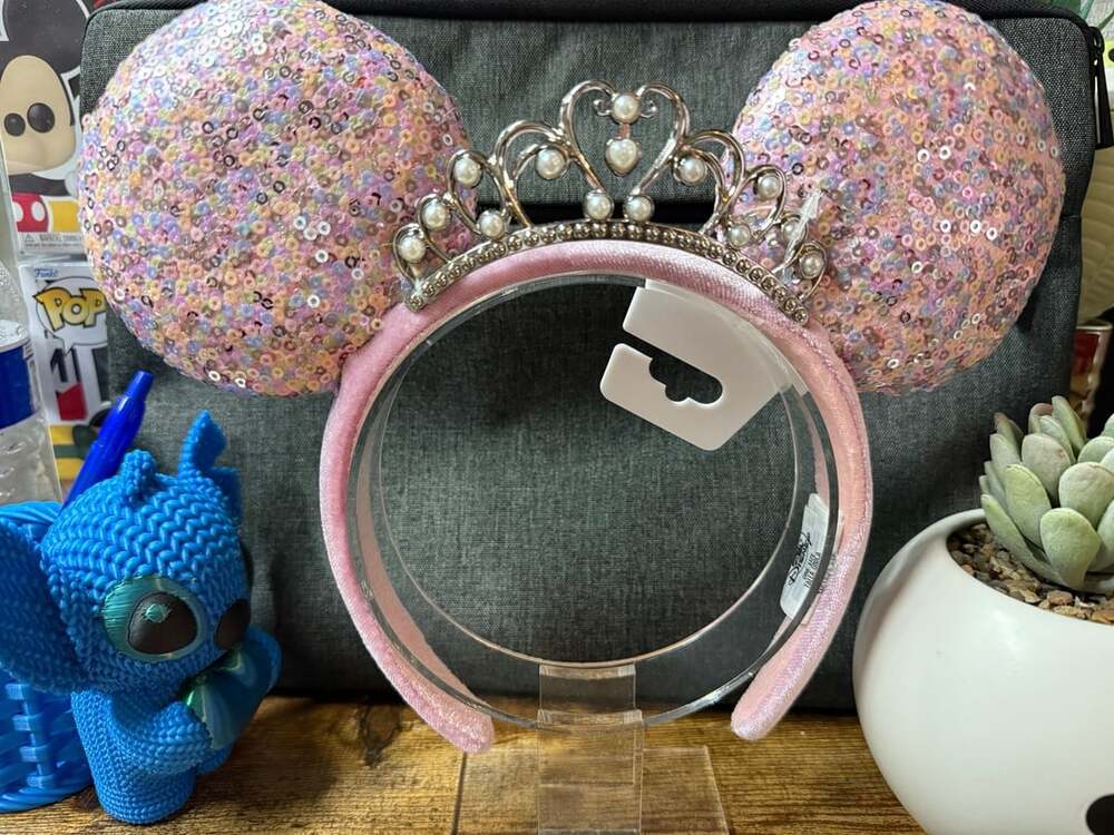 NWT Disney Parks Princess Crown Tiara Sequin Ear Headband - Pink